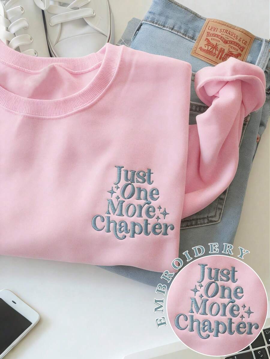 INAWLY Women's Sweatshirt/Letter Pattern Embroidery/Embroidery Craft/Embroidery Style/Casual Simple And Fashionable Sweatshirt/Winter Retro Sweatshirt/Women's Casual Loose Round Neck Top/Autumn And Winter - Pink - View 1