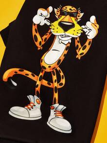 Cheetos X SHEIN 1 件可爱卡通豹纹印花毛球装饰宠物连帽运动衫，猫咪衣服，狗狗衣服，尺码 XXS-XXXXL，特小号，特大号，圣诞节，圣诞装饰 - 黑色 - 查看 4