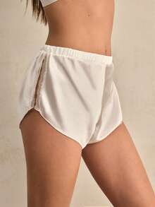 Charlaine Women's Satin Lace Trim Side Slit Hipster Panties