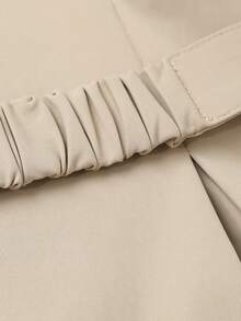 Franclia 女士休闲翻领束腰无袖短款风衣 - 杏色 - 查看 4