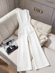 GlowEve 法式优雅白色无袖连体裤，夏季时尚宽松阔腿裤，适合日常外出、毕业典礼、节日等场合。 - 白色 - 查看 2