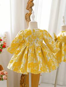 Glamorique Kids Baby Girl Jacquard Dress, Suitable For Spring, Summer, Autumn Wear, Party, Daily, And Festivals - Yellow - View 2