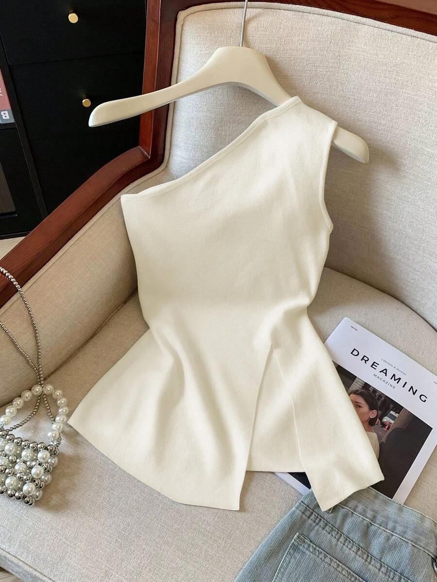 Bluhae Summer Casual Solid Color Sleeveless Halter Neck Tank Top - Apricot - View 1