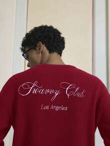 SWAVVY 男士时尚字母图案长袖针织毛衣 红色毛衣 男士圆领卫衣 - 紅色 - 查看 6