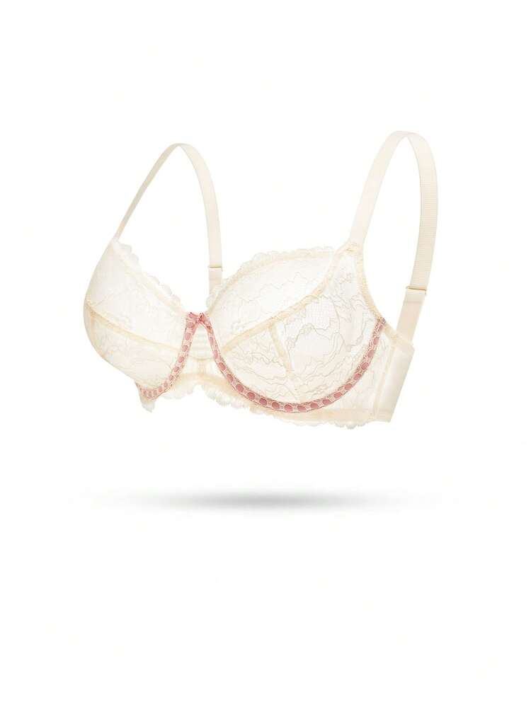 Soutien-gorge de mariée intime avec couvrance intégrale, respirant, sans doublure, en dentelle blanche élégante et détail de trou de serrure en maille. Lingerie de détente pour courbes, transparente, minimaliste