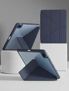 1个透明亚克力保护壳，兼容iPad Air 11/13 M2 2025 M3，支持多角度折叠Y型支架，兼容A16 11代 2024 Air 5 Air 4 10.9 9代 8代 7代 10.2 5代 6代 9.7 10代 2021 Pro 11/12.9 mini 6 7代，带Apple Pencil收纳槽，支持自动唤醒/睡眠 - 海军蓝 - 藏蓝色 - 查看 1