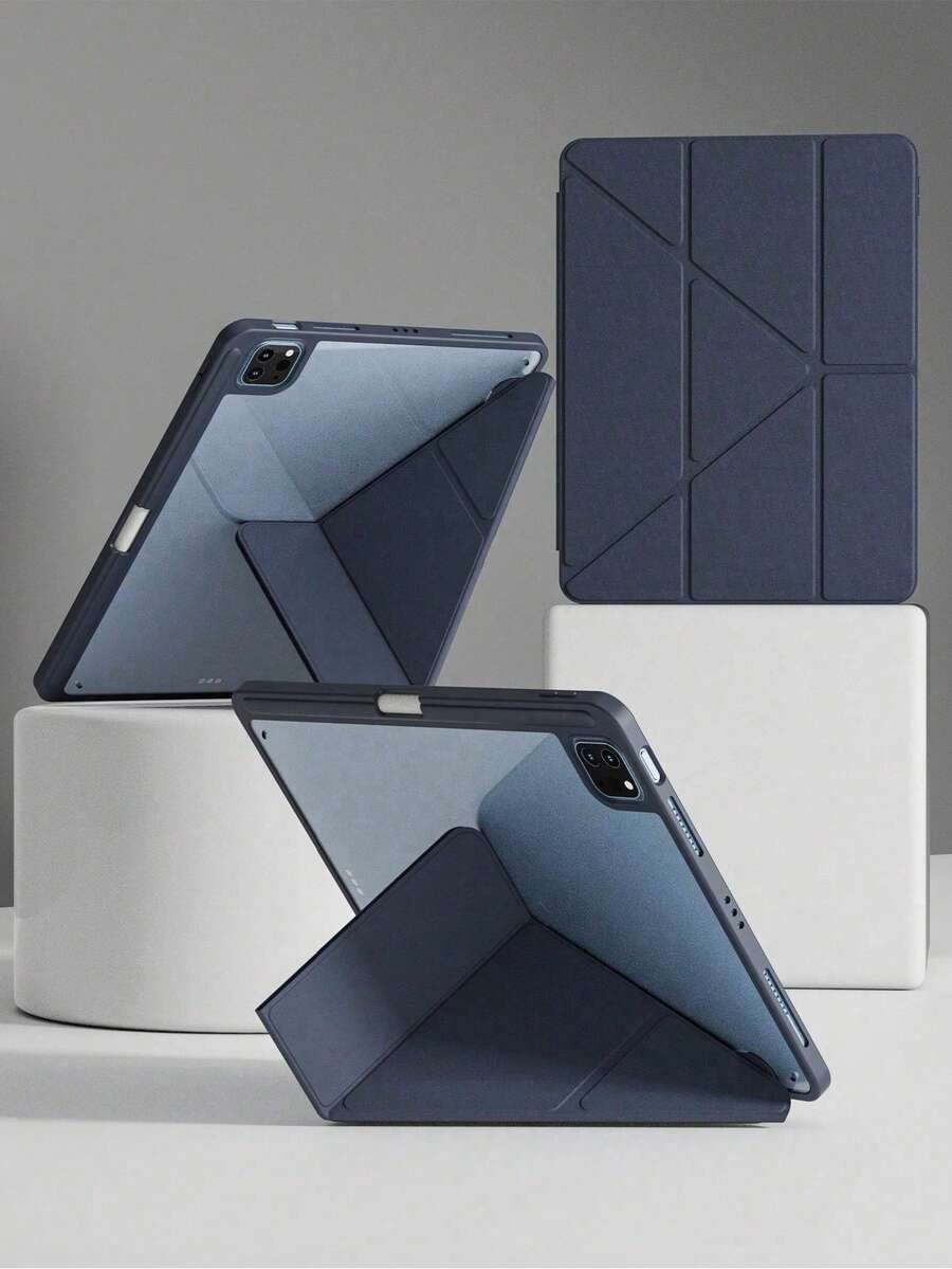 1个透明亚克力保护壳，兼容iPad Air 11/13 M2 2025 M3，支持多角度折叠Y型支架，兼容A16 11代 2024 Air 5 Air 4 10.9 9代 8代 7代 10.2 5代 6代 9.7 10代 2021 Pro 11/12.9 mini 6 7代，带Apple Pencil收纳槽，支持自动唤醒/睡眠 - 海军蓝 - 藏蓝色 - 查看 1