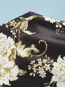 SHEIN Women's Elegant Floral Print Satin Slip Dress Nightgown - Black - View 3