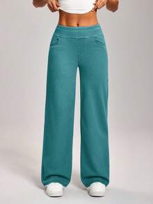 Flexra Quần jeans ống đứng cạp cao dáng suông, chất liệu wash, cỡ lớn, kiểu dáng thường ngày. - Màu xanh bạc hà - Xem 7