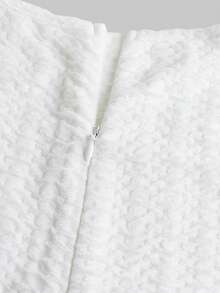 SHEIN Tween Girls' Casual Solid White Crew Neck Sleeveless Side Ruched Textured Knit Mini Dress - White - View 6