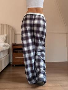 Dream Adore Women's Plaid & Bubble Print Faux Button Pajama Pants - Black - View 3
