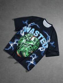 ROMWE MEN Street Life Men's Letter Print Round Neck Short Sleeve Casual Versatile T-Shirt - Multicolor - View 1