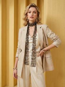 女士亮片围巾，配有闪亮链条、褶皱领口、蝴蝶结、网纱围巾、亮片网纱、宽项链和发带，适合狂欢节和派对，长度 160 厘米。 - 彩色 - 查看 11