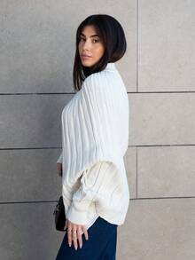 Hitanina 女士优雅优质针织开衫，金属纽扣设计，简洁大方，适合秋冬 - 米色 - 查看 3