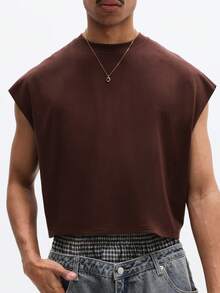 SUMWON Camiseta de tirantes con gráfico y texto impreso, cuello redondo, ajuste regular, estilo casual de verano y ropa de calle para hombre - Marrón - Ver 6