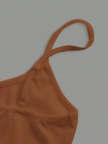 SHEIN BASICS 1 chiếc áo hai dây không tay màu trơn, thiết kế tối giản, thoải mái, đa năng cho mùa hè. - Rỉ Nâu - Xem 8