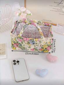 Cirelle Small Floral Print Fabric Storage Bag – Quilted Basket For Scarves, Cosmetics & Travel Toiletries, Compact Organizer For Short Trips & Daily Use, Charming Gift Idea - Multicolor - View 9