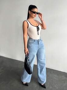 SHEIN SXY Women's Contrast Trim Sleeveless Bodysuit,Rave Outfit ,Summer, Spring,Beach,Going Out,Y2K - Multicolor - View 5