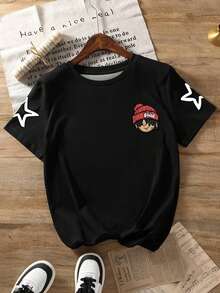 Manfinity Dauomo 大码热销款，街头嘻哈风休闲卡通人物印花男士短袖T恤，适合日常出行和约会穿着，吸睛个性设计 - 彩色 - 查看 2