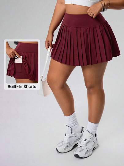 Rhythm Era Plus Size Women High Waist Solid Color Pleated Skort With Pockets