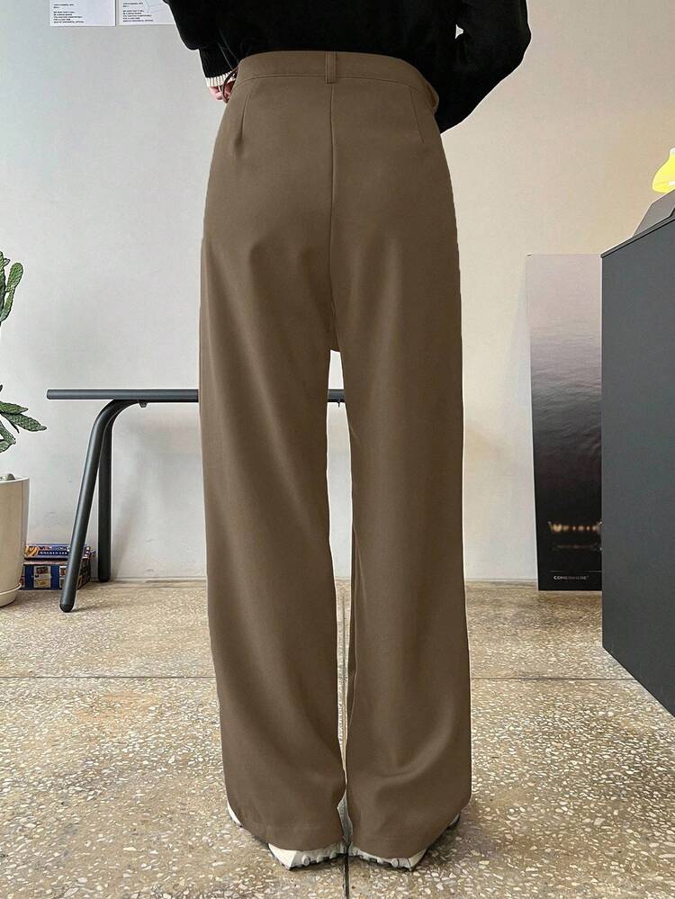 Women's Solid Color Pocket Button Casual Versatile Daily Commute Wide Leg Pants