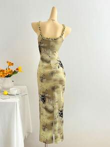 Elamini Women's Casual Vacation Elegant Frill Trim Camisole Dress - Green - View 2