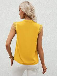 SHEIN Clasi 女士时尚优雅无袖纯色衬衫，夏季 - 鵝黃色 - 查看 2