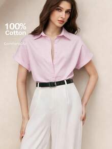 BizChic 女士基本款翻领短袖衬衫，百搭实用，适合都市通勤、办公室、商务休闲等场合，优雅女士正装上衣，时尚衬衫