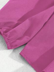 GlowEve CURVE 大码女式休闲圆领仿珍珠装饰灯笼袖衬衫，日常百搭 - 玫紅色 - 查看 3