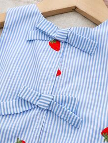 Cozy Pixies 2件套女婴草莓印花圆领无袖上衣和松紧腰裤套装 - 藍色 - 查看 3