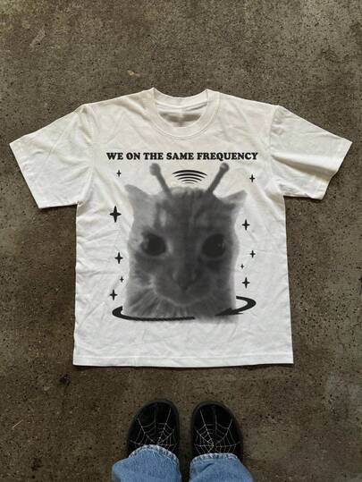 Glimmora 女士圆领短袖休闲猫咪印花T恤，夏季