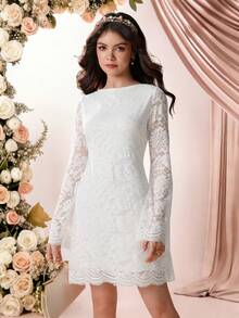 Pitira Đầm ren tay loe cho bé gái tuổi teen, tươi tắn và thanh lịch, phù hợp cho đi học, đám cưới, các dịp trang trọng, dạ hội, tiệc tùng, vũ hội, dã ngoại mùa xuân, Tết Nguyên đán, làm phù dâu và nhiều dịp khác. - trắng - Xem 7