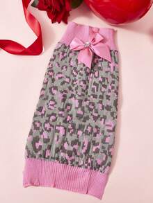 Rose Leopard Print Bow Pet Sweater – Autumn/Winter New Style Pet Clothes For Teddy & Golden Retriever Large Dogs - Hot Pink - View 2