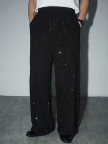 Manfinity Hypemode Casual Fashion, Glitter Powder Fabric Men's Black Pants - Black - View 4