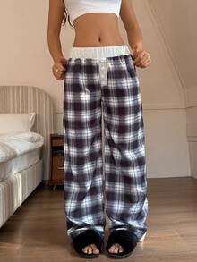 Dream Adore Women's Plaid & Bubble Print Faux Button Pajama Pants - Black - View 1