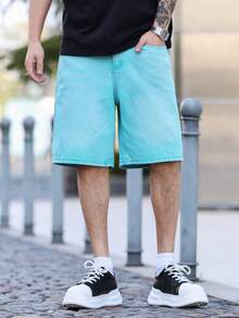 Manfinity Homme Quần short denim nam màu trơn, dáng rộng, thoải mái. - màu xanh lá - Xem 3