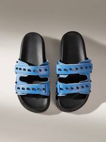 Solecia Women's Rivet Decor Fashion Platform Slide Sandals For Christmas - Royal Blue - View 6