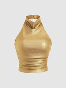 SHEIN Sweetro Bộ đồ 2 món thời trang nữ gợi cảm, kiểu cổ yếm, chất liệu da PU, thích hợp dự tiệc. - Nhiều màu - Xem 3