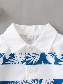 2pcs/Set Baby Boy Summer Countryside Style Leaf Print Polo Shirt And Shorts With Hat, Summer Vacation Set, Leisure Vacation Style