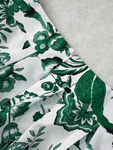 SHEIN Unity 女士印花百褶休闲半身裙，适合度假穿着 - 綠色 - 查看 4