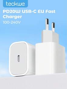 Teckwe EU Fast Charger, Portable Charger, 20W USB C Charger Block ,Travel Plug PD Power Adapter For Phone 17/16e/16/16 Pro/16 Pro Max/16 Plus/15/15 Pro/14/14 Pro/13 Pro Max/13/12/Mini/XS/XR/X/SE, Android