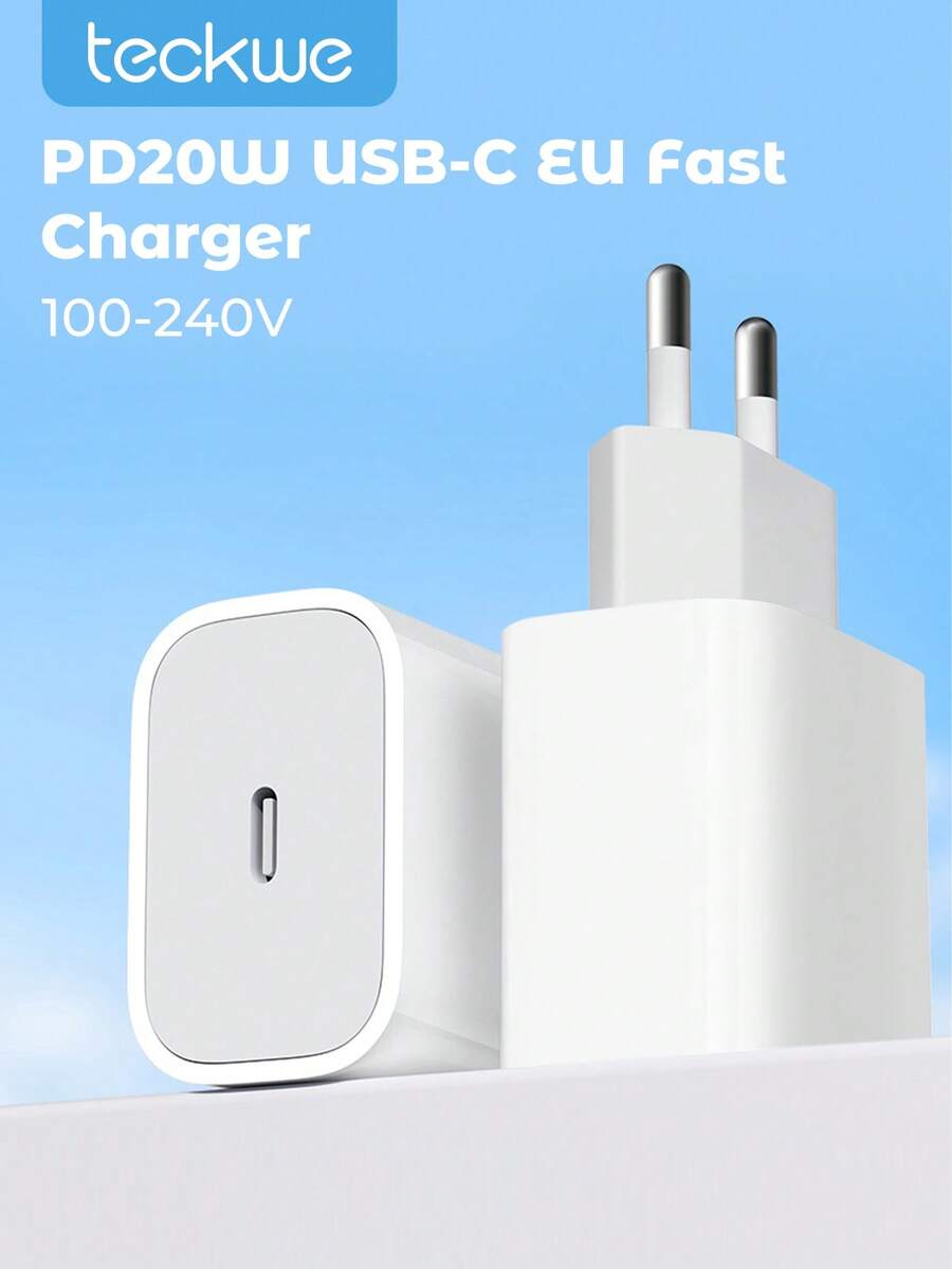 Teckwe EU Fast Charger, Portable Charger, 20W USB C Charger Block ,Travel Plug PD Power Adapter For Phone 17/16e/16/16 Pro/16 Pro Max/16 Plus/15/15 Pro/14/14 Pro/13 Pro Max/13/12/Mini/XS/XR/X/SE, Android