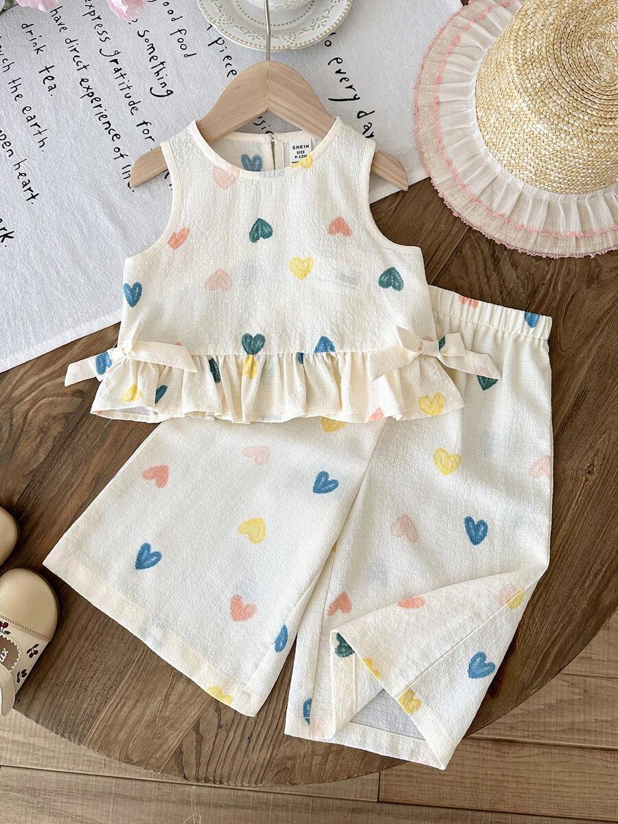 LMoss Kids 2pcs Baby Girl Ditsy Floral Ruffle Trim Top And Loose Fit Pants Set - Multicolor - View 1