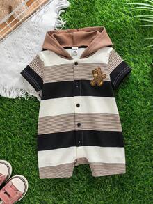 Infant Boys Polyester Short Length Romper With Hooded Neck And Striped Pattern Toddler Outfit - Multicolor - View 7
