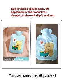 1pc Cartoon Hot Water Bottle, Inflatable Anti-Explosion Anti-Leak Flocked Warm Hand Warmer, Fill With Water To Warm Up Belly, Cute Design