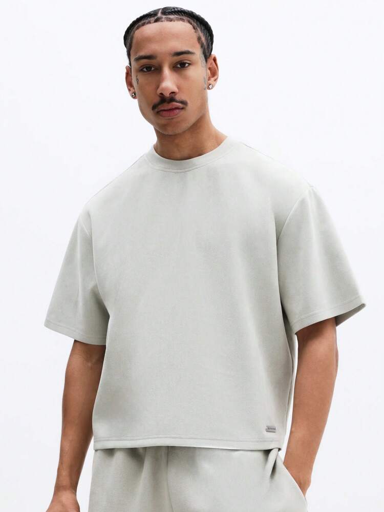 Embroidered Suede-Effect Boxy Fit T-Shirt
