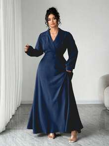 Elenzga 这款大码女士优雅绿色长裙，饰有纽扣，交叉领设计，A字腰线，撞色袖子，剪裁优雅成熟，适合外出、聚会、上学、毕业典礼、假期、情人节、音乐节、母亲节、万圣节、感恩节、复活节、国庆节、舞会、约会、派对、婚礼、户外活动等各种场合。 - 藏蓝色 - 查看 5