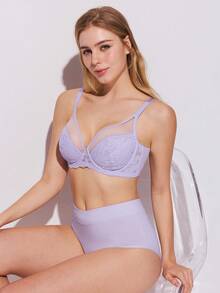 LUVLETTE Áo ngực Soft Woman Lingerie Lounge Curve Sheer Full Coverage Lift&Breathable Underwire Sexy Unlined Minimizer Lace Elegance & Mesh Purple Bra Bridal Intimates - Màu tím hoa cà - Xem 4