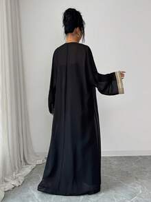 Rafferiza 2pcs Women's Spring/Autumn Outfits, Middle Eastern Abaya Dress & Bodycon Knit Dress, Black