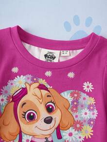 SHEIN | PAW Patrol Bộ 2 món cho bé gái, gồm áo thun dài tay cổ tròn in hình chú cún hoạt hình dễ thương và quần họa tiết hoa, thích hợp mặc thường ngày. - Màu Hồng Tươi - Xem 5